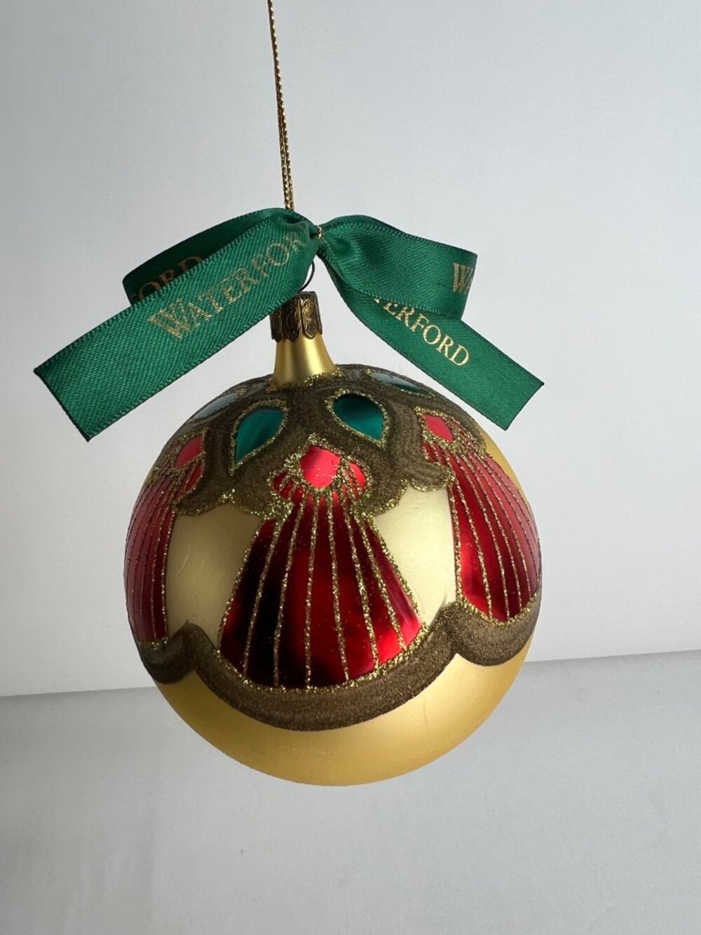 VTG Italy Waterford glass Christmas Ornament Peacock gold ball No Box